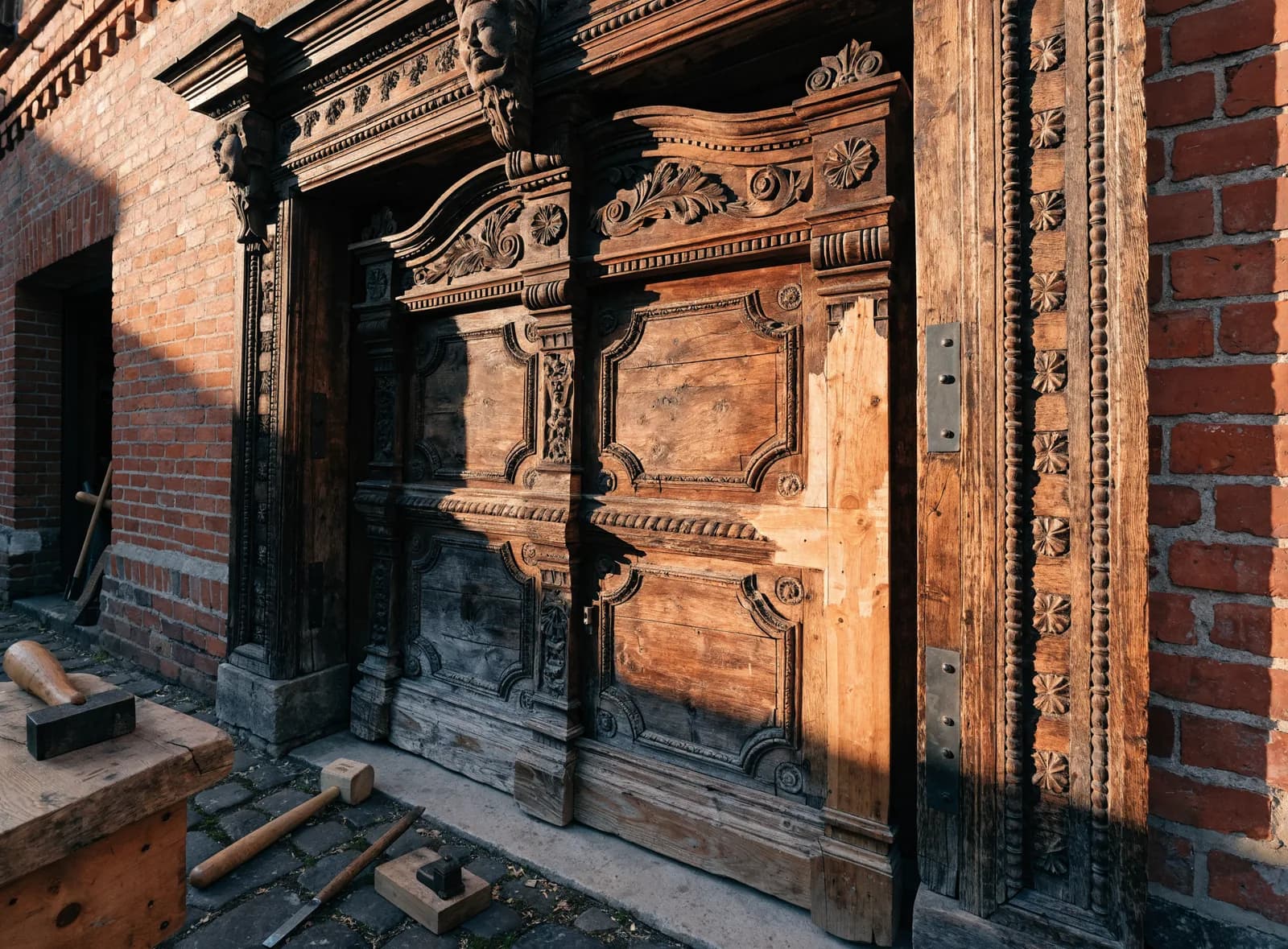 Restaurierung einer historischen Prunktür an einem Baudenkmal